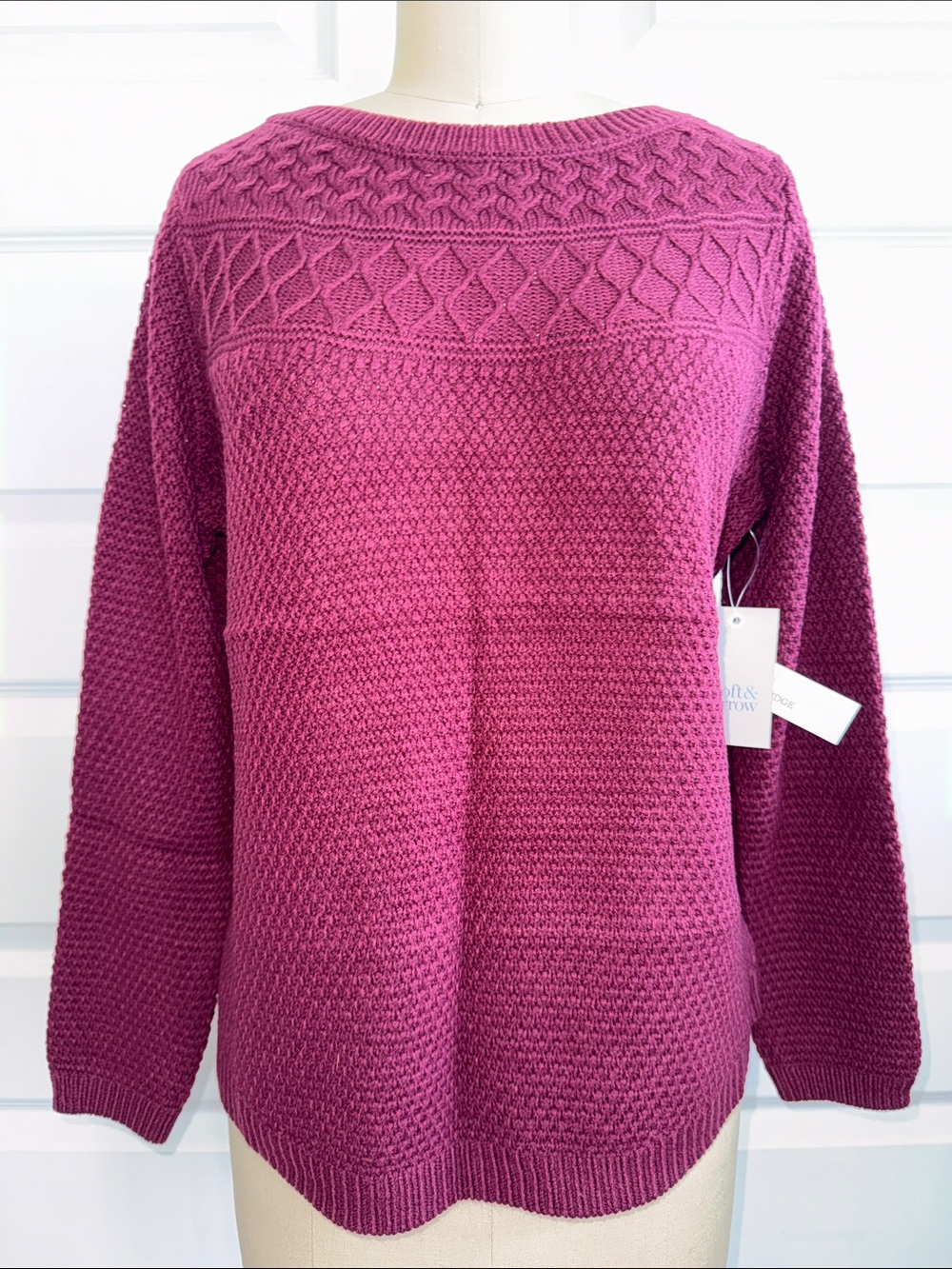 NEW WITH TAG Women's Textured Knit Sweater in Berry
